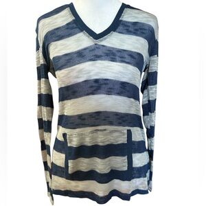 XS Bobeau Blue Gray Striped Hooded Sweater
